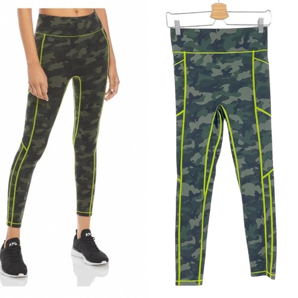 All Access Bandier Center Stage Pocket Legging Camouflage Print Neon Green Small - Picture 1 of 8